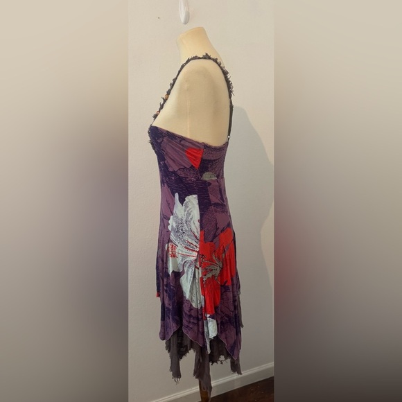 Free People Fairy Dress Asymmetrical Boho Purple Patchwork Hippie Y2K 90 Sz MED - Picture 2 of 12